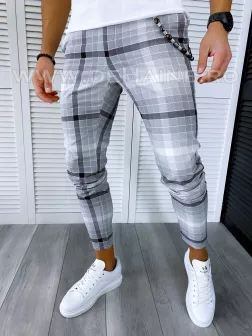 Pantaloni barbati casual regular fit gri in carouri B1898 10-3 E